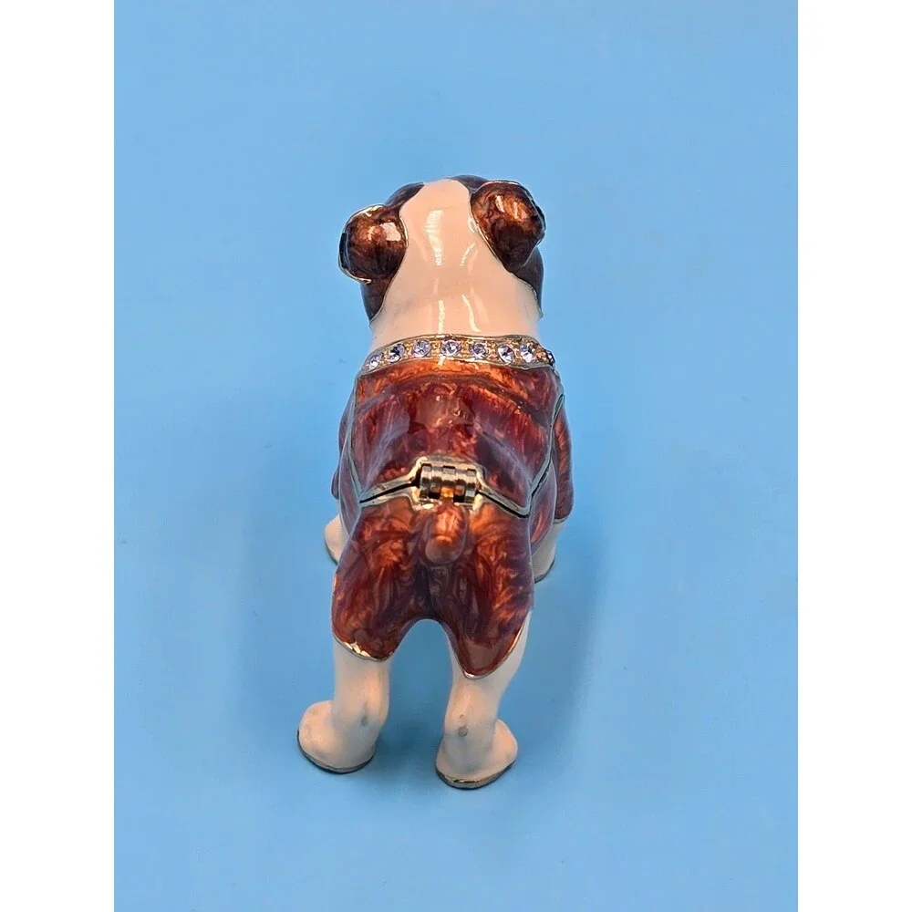 Vintage ENGLISH BULLDOG Jeweled Hinged Trinket Jewelry Mini Box Magnetic
